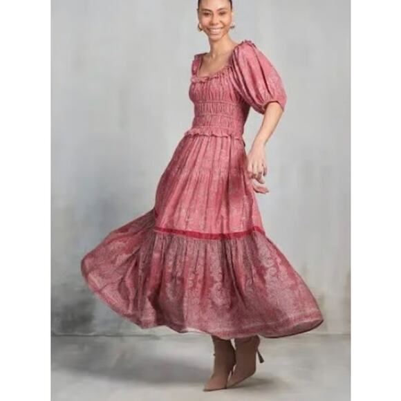 Ro's Garden Dresses & Skirts - Ro's Garden Percy Baltistan Ruffle Tiered Peasant Dress | Sz S, Pink